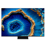 A TCL 65 inches 4K QLED Google LED TV displaying a vibrant blue image, presumably from a nature or art program.
