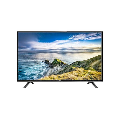 TCL 32 inches HD Ready LED television displaying a landscape image on the screen, with the stand positioned on a flat surface.