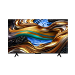 TCL 50 Inches 4K Google TV displaying a colorful abstract image on the screen, with a black frame and stand.